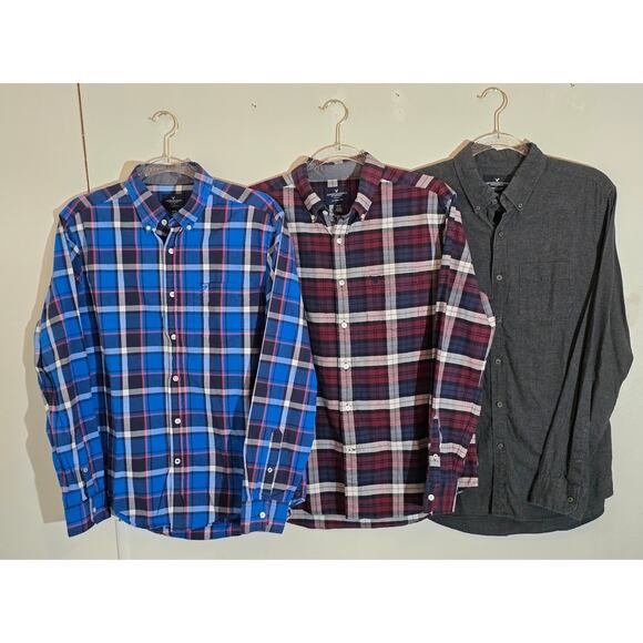 Three Mens Medium American Eagle Long Sleeve Button Downs - Picture 1 of 16
